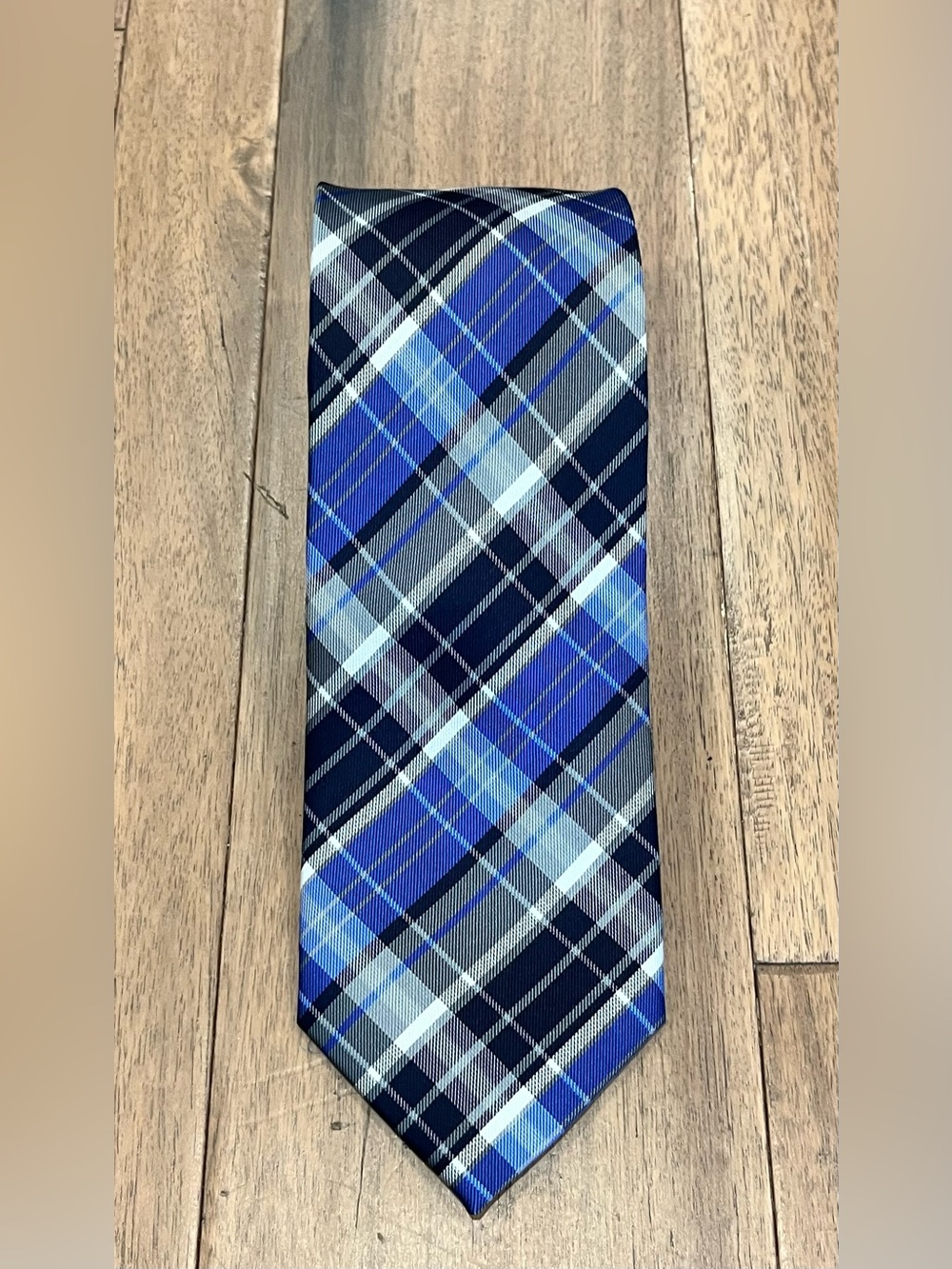Plaid Blue Men's Silk Tie - Blue & Gray Plaid